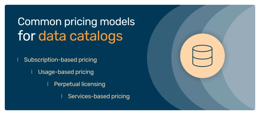 An infographic showing what are the common pricing models for data catalogs