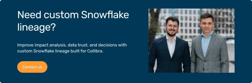 Custom Snowflake Collibra lineage services for improved data trust and impact analysis.