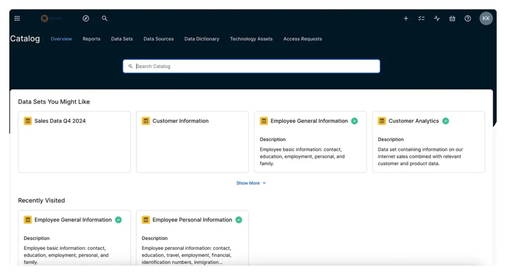 A sample Data Catalog dashboard in Collibra