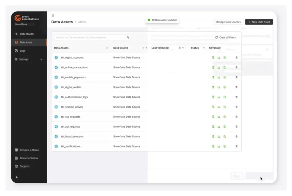 A screen shot of The Great Expectations platform