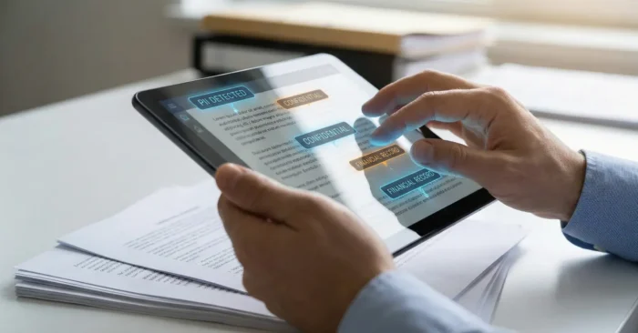 An image of a man working on an ipad illustrating an article on Unstructured Data Cataloging