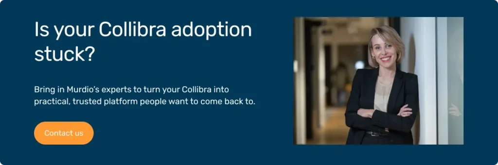 Banner promoting expert services to improve Collibra adoption and platform trust.