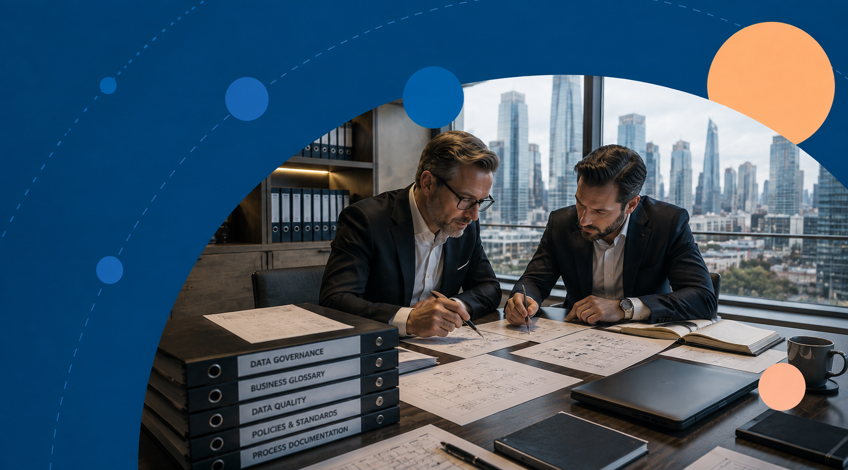 Private bank Collibra data governance case study showing professionals reviewing governance documentation.